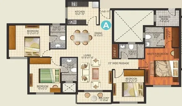 Indicative 4 BHK floor plan of 2,050 to 2,550 sq. ft. at Brigade Innovation Gardens, North Bengaluru