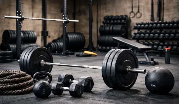 Gymnasium equipment representing indoor fitness facilities in a residential township