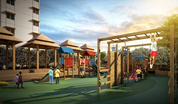 Representative image of a children's play area with soft-surface play equipment; not a confirmed inclusion