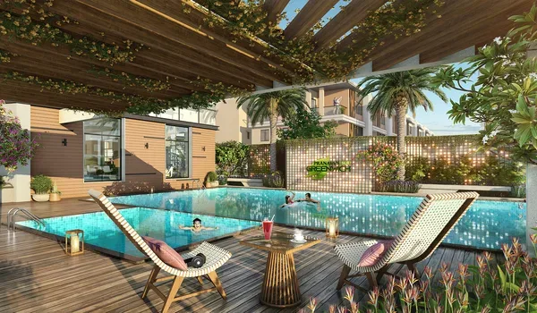 Landscaped leisure deck representing lifestyle amenity zones in a residential township
